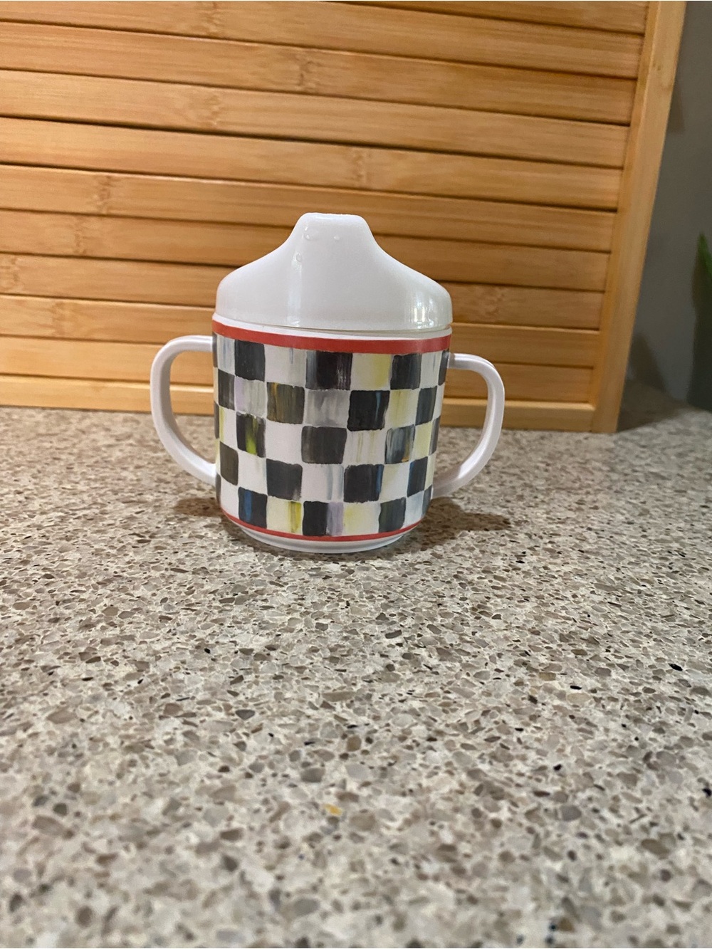 MacKenzie Childs Courtly Check Sippy Cup with Red Trim